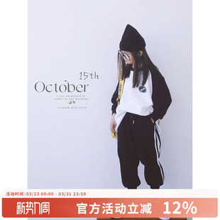 休闲宽松卫衣 E女童卫衣圆领卫衣380克黑拼白加厚卫衣早秋款 AND