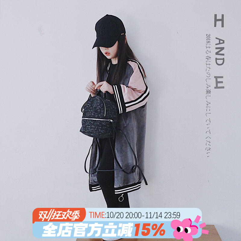 童装原创丝绒重工拼接撞色拉链衫