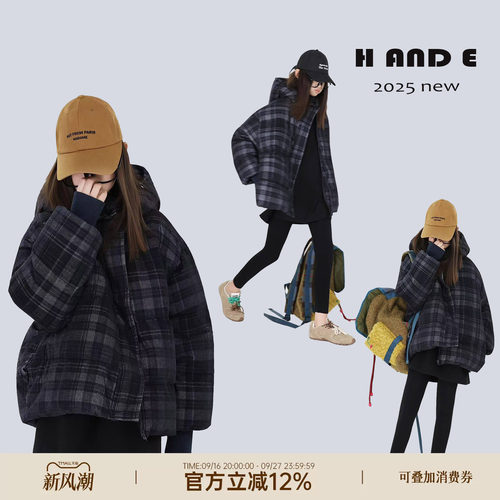 加厚保暖灯芯绒灰黑格子棉服