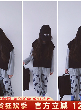 原创女童灰色星星卫裤洋气百搭运动长裤中大童束脚休闲裤