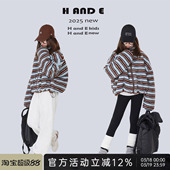 AND 加厚保暖咖蓝条羊羔毛夹棉短外套亲子装 26冬季 原创童装