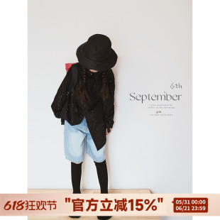 H AND E 原创童装女童泼墨条绒大衬衫外套2026早春新款小众高级感