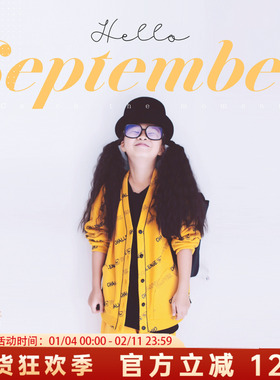 原创儿童2026早秋新品黄色字母日式卫衣满印休闲潮开衫女童