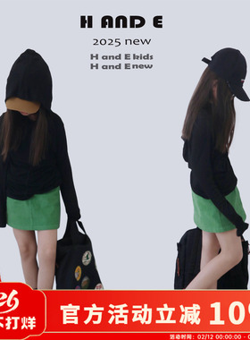 H AND E女童半身裙子母女装2026夏新款休闲纯色亲子裙草绿色短裙