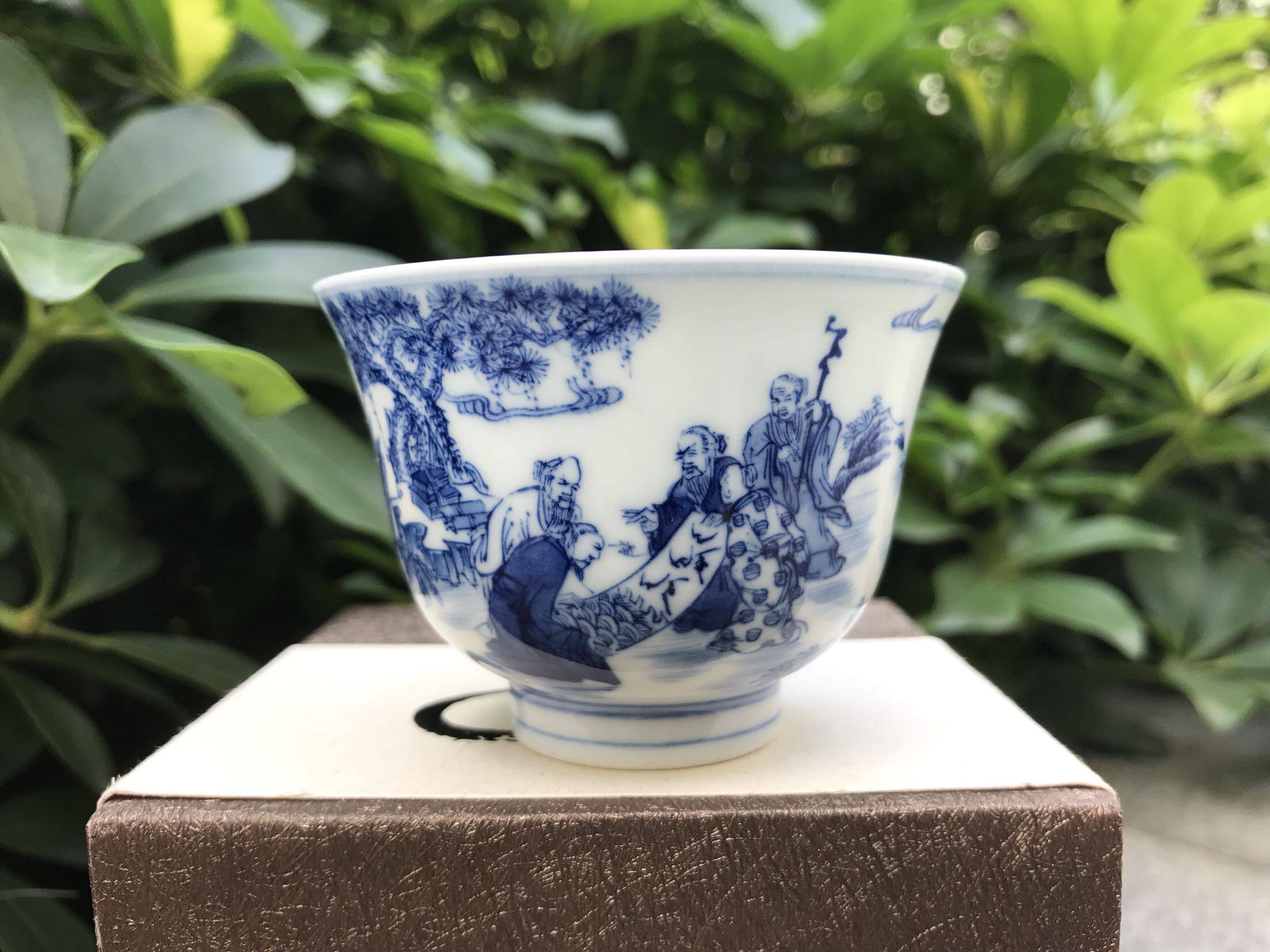 旧款茶具 品杯福祿壽賞畫图 青花杯玉春堂款老物重工普洱杯包邮