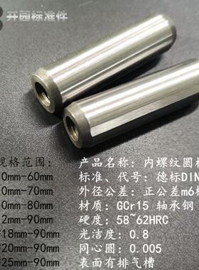 m6正公差 德标DIN7979D 内螺纹圆柱销定位销GCr15轴承钢硬度60&pl