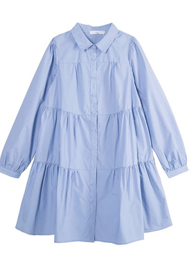 唐系列2025春季新款女装时尚长袖衬衫翻领宽松衬衣法式连衣裙8-1