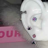 粉色可爱小猫爪耳骨钉甜妹钛钢耳蜗钉马蹄环甜酷辣妹Y2K百搭耳环