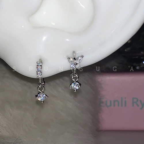 双耳洞蝴蝶吊坠耳圈耳环耳垂高位耳骨钉边缘耳骨环水滴耳坠耳饰女