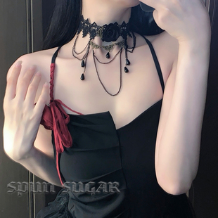 lolita配饰黑色蕾丝颈饰项链哥特复古cos锁骨链暗黑万圣节颈链女