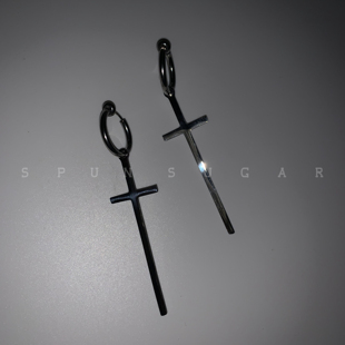 欧美夸张十字架长耳环耳夹y2k辣妹暗黑潮范叠带百搭甜酷情侣耳饰