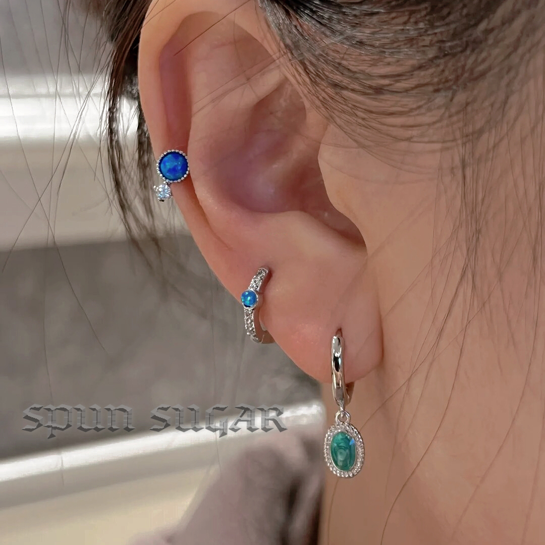 欧美范街头星空绿石耳环镶钻蓝色