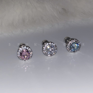 爆闪小灯泡圆形满钻耳骨钉钛钢平底螺丝小巧精致锆石耳蜗钉耳钉