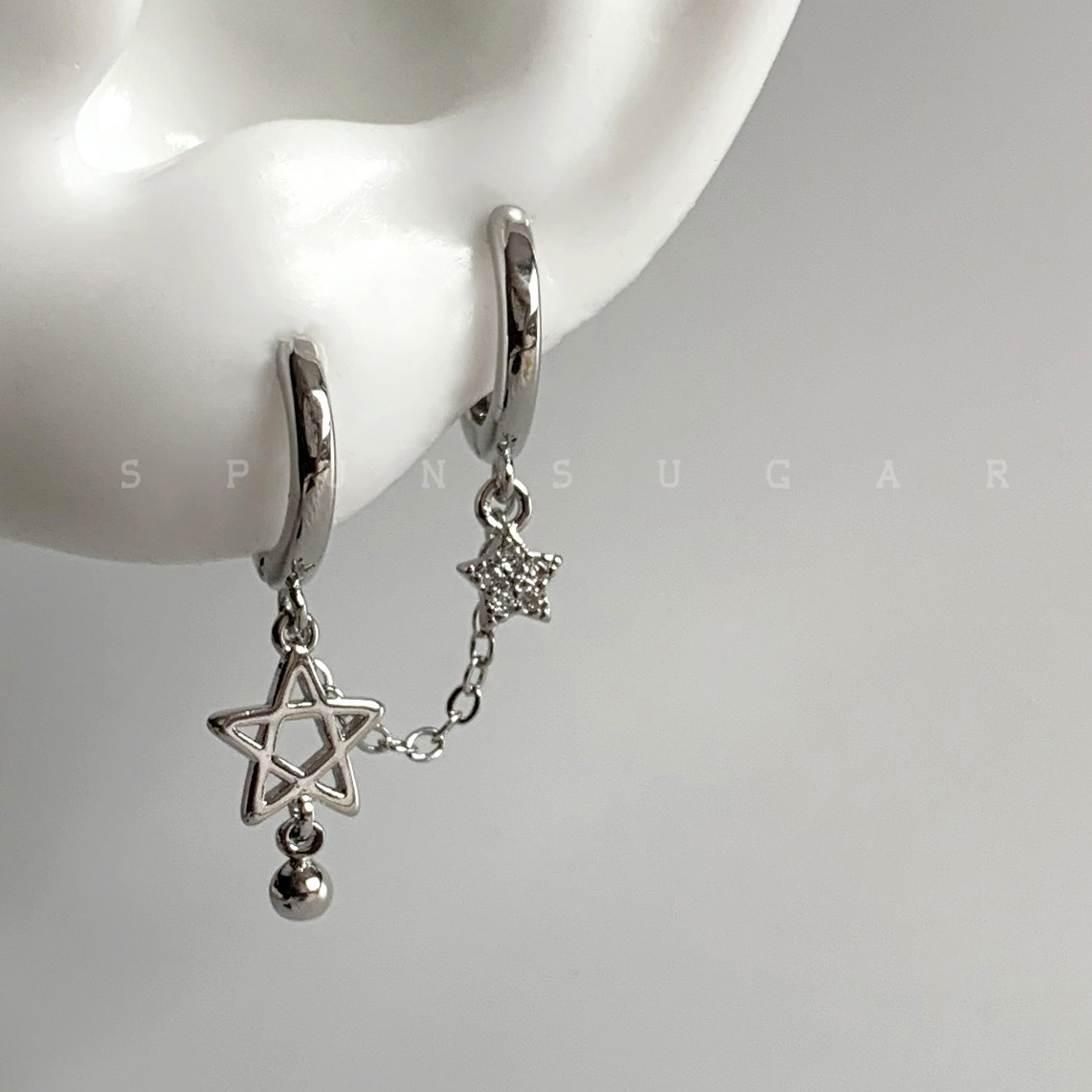 小众星星链条一体链双耳洞耳环