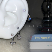 八星芒水滴锆石耳骨环U形马蹄环钛钢十字架蝴蝶耳骨钉养耳洞耳环