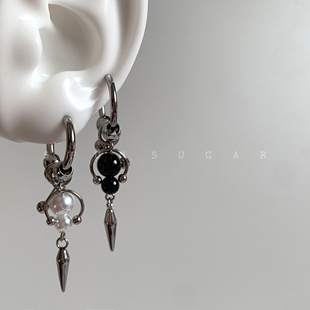 钛钢珍珠耳环极繁不规则铆钉不掉色长耳饰情侣朋克亚文化辣妹配饰