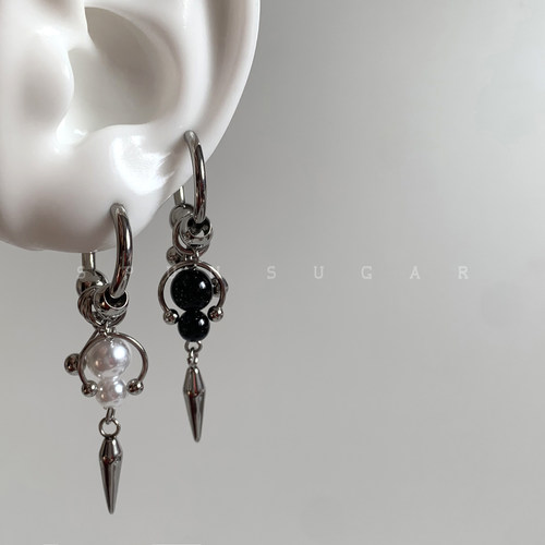 钛钢珍珠铆钉亚文化辣妹长耳环