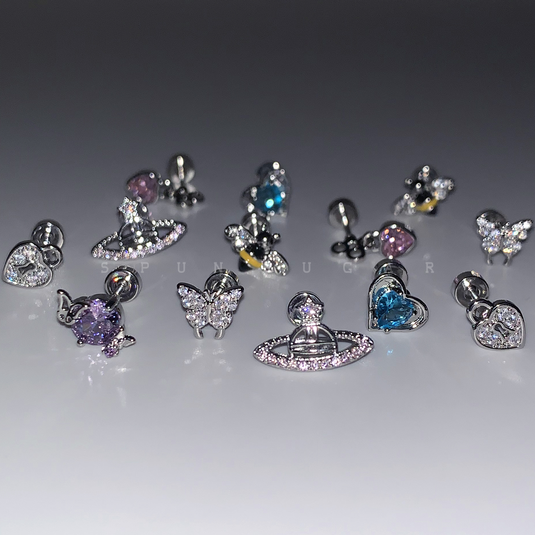 钛钢锆石高级感蝴蝶爱心耳骨钉