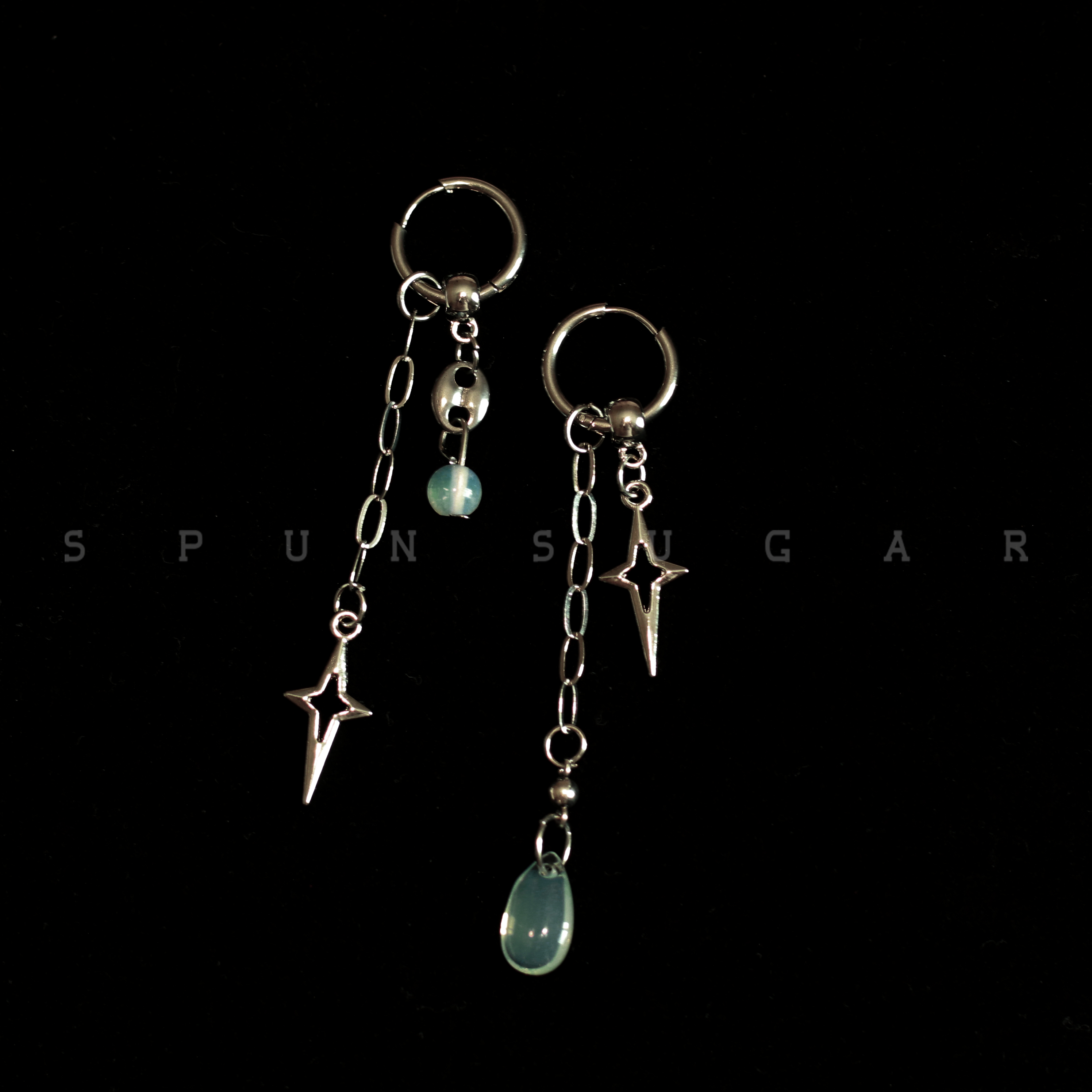 北极四芒星长款流苏耳环钛钢y2k辣妹镂空十字星朋克水滴耳坠耳饰