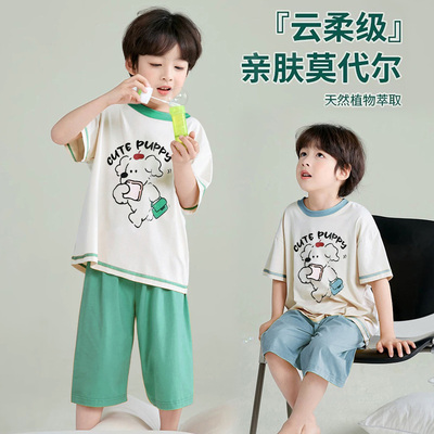 儿童圆领短袖薄款睡衣套装空调服