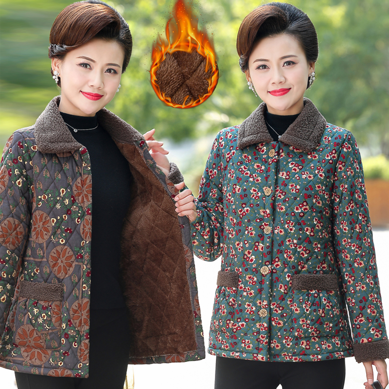 中老年妈妈冬季短款加绒棉衣外套