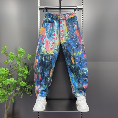 2025春季涂鸦牛仔裤宽松直筒弯刀