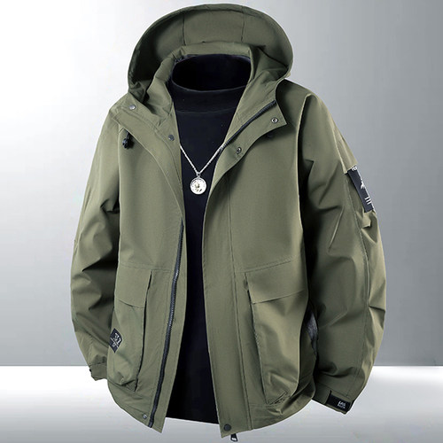 男装连帽防水大口袋宽松夹克褂子