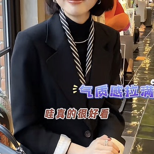 丝巾90*90大方巾黑白条纹几何搭配西装新款手工卷边围巾披肩头巾