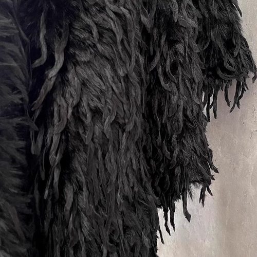 羽毛绒长毛绒布料白色黑色流苏布