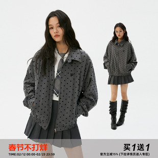 岚室(Clamisgold)格雷系*灰色波点外套复古翻领夹克上衣女韩系