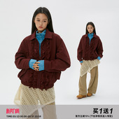 慵懒复古木耳边格纹外套女宽松夹克 暮红秘语 岚室 Clamisgold