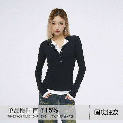 *岚室*假两件修身显瘦长袖T恤女