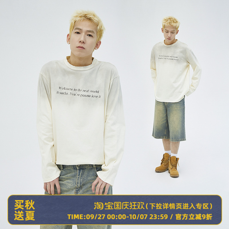 Clamisgold字母印花做旧长袖T恤