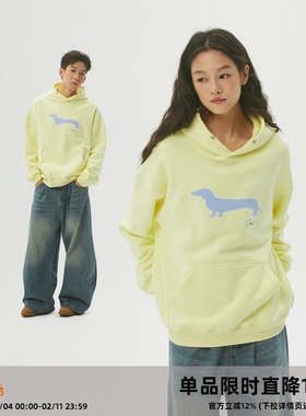 CASD（Clamisgold）「可爱小狗」格子贴布绣加绒宽松连帽卫衣男女