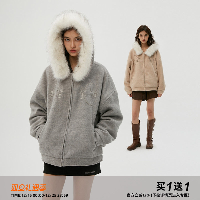 岚室飞鸟与花羊毛呢大衣棉衣外套