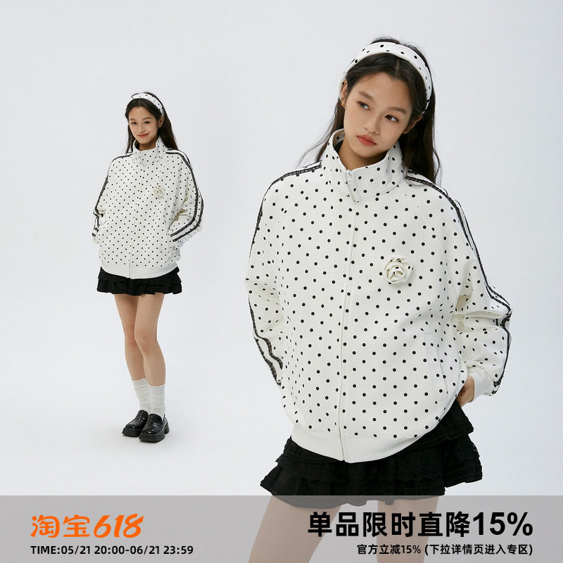 岚室（Clamisgold）*玫瑰波点*蕾丝花边运动复古立领开衫卫衣外套