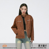 断码 特价 CLAMISGOLD 御寒天鹅绒里料 做旧复古加绒皮衣外套