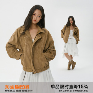 岚室（Clamisgold）*鸢尾花*刺绣焦糖色麂皮绒感挺阔宽松外套夹克