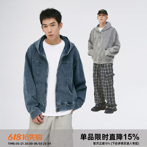 CLAMISGOLD做旧潮开衫连帽卫衣