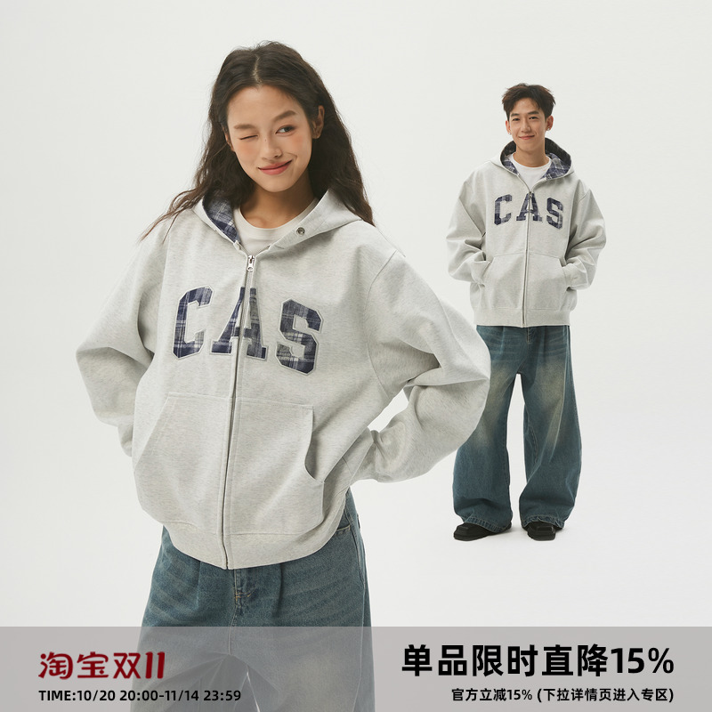 CASD字母贴布绣连帽开衫卫衣男女