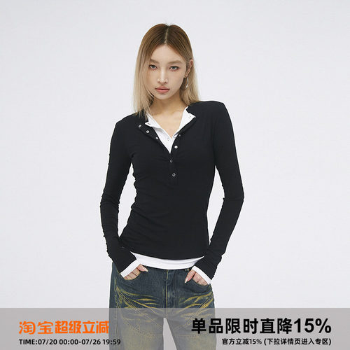 *岚室*假两件修身显瘦长袖T恤女