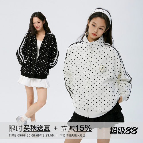 岚室玫瑰波点蕾丝开衫卫衣外套女