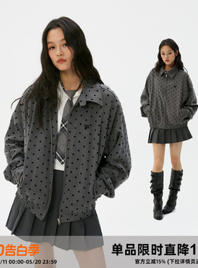 岚室（Clamisgold）格雷系*灰色波点外套复古翻领夹克上衣女韩系
