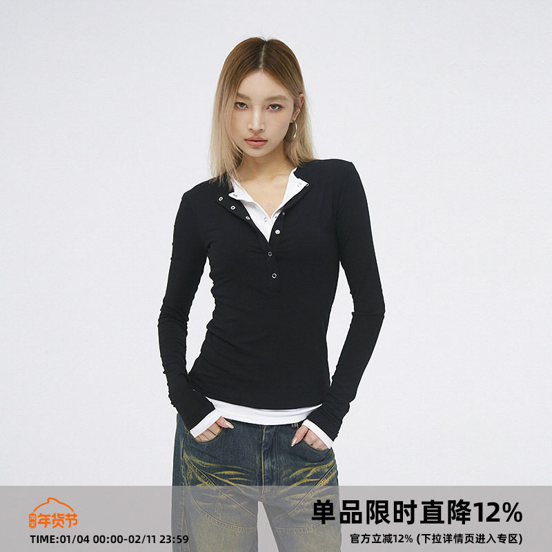CASD（Clamisgold）假两件套头打底衫修身显瘦长袖T恤内搭上衣女,女装/女士精品,T恤,淘宝优惠券,粉丝福利购,淘宝优惠卷