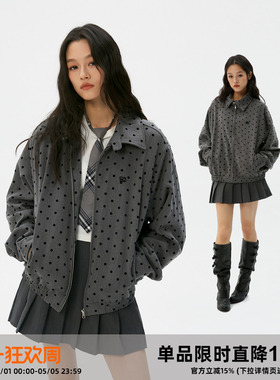 岚室（Clamisgold）格雷系*灰色波点外套复古翻领夹克上衣女韩系