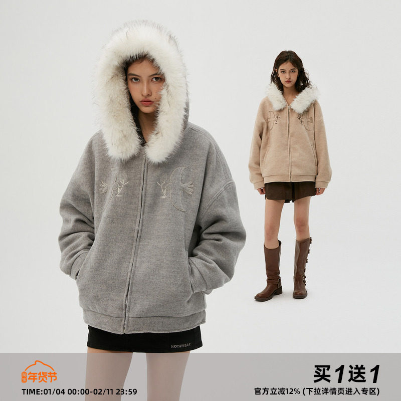 Clamisgold（岚室）飞鸟与花*连帽毛领羊毛呢大衣加绒厚外套棉服,男装,毛呢大衣,淘宝优惠券,粉丝福利购,淘宝优惠卷