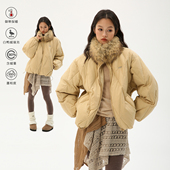 环保皮草毛领 Clamisgold 岚室 90白鸭绒25D绗线加厚派克羽绒服
