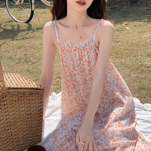 田园风可外穿吊带冰丝睡裙女夏天2024年新款性感纯欲风中长款睡衣