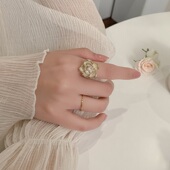山茶花开口戒指女2026新款 自律指环 小众设计感高级食指戒夸张个性