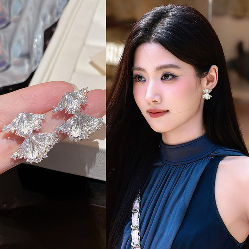 925纯银耳针银杏叶耳环女高级感